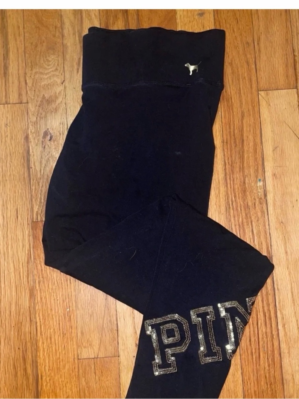 PINK Victoria's Secret Black Leggings with Rhinestone Logo